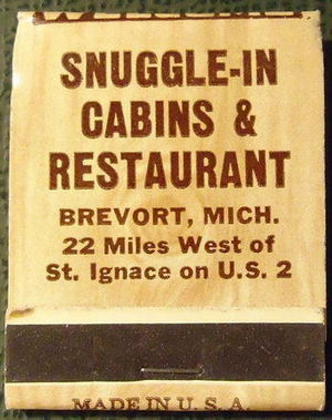 Snuggle-Inn Cabins and Restaurant - Matchbook (newer photo)